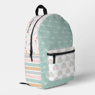 Patchwork Hearts Rainbow  Printed Backpack