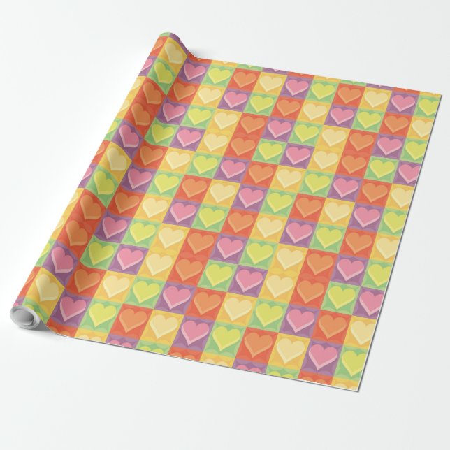 Patchwork Hearts Wrapping Paper (Unrolled)