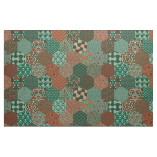 Patchwork Hexagons Rust and Pine Fabric
