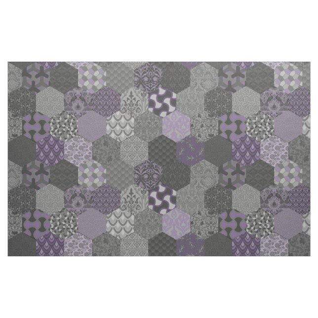 Patchwork Hexagons Violet and Grey Fabric (Fat Quarter)