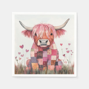 Patchwork Highland Cow Valentine Napkin
