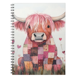 Patchwork Highland Cow Valentine Notebook