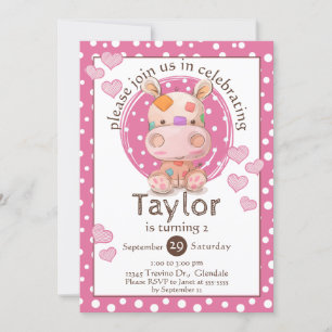 Patchwork Hippo Child's Pink Birthday Invitation