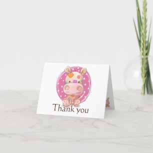 Patchwork Hippo Pink Thank You Card