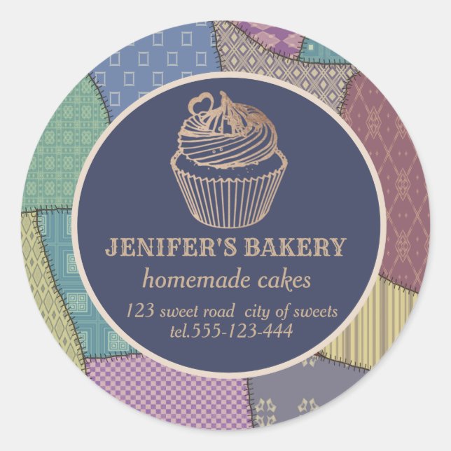 Patchwork Homemade cupcakes and sweets Classic Round Sticker (Front)