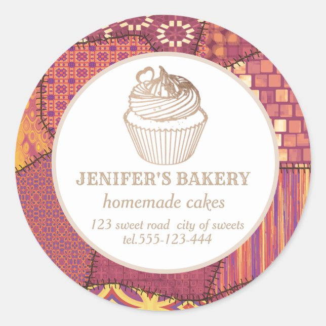 Patchwork Homemade cupcakes and sweets Classic Round Sticker (Front)