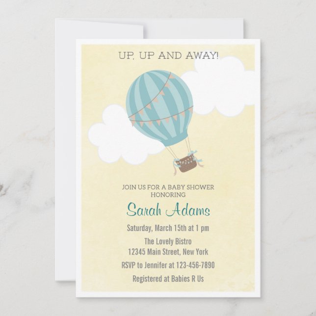 Patchwork Hot Air Balloon Baby Shower Invitation (Front)