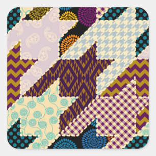 Patchwork Hounds-tooth: Vintage Seamless Backgroun Square Sticker