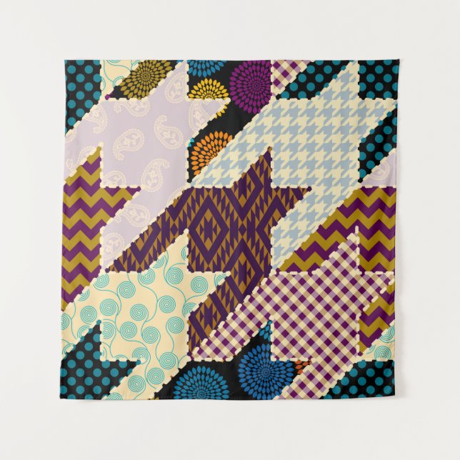 Patchwork Hounds-tooth: Vintage Seamless Backgroun Tapestry (Front)
