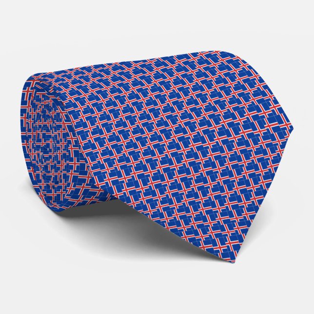 Patchwork Iceland Flag Pattern  Tie (Rolled)