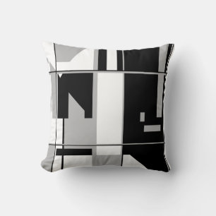 Patchwork in Black White Grey Geometric Abstract Cushion