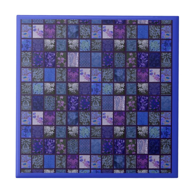 Patchwork in Deep Blue Ceramic Tile (Front)
