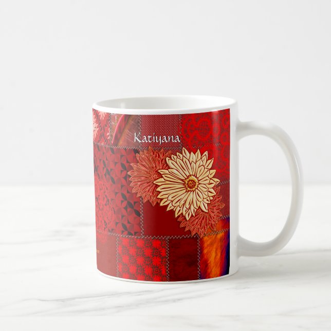 Patchwork in Red (Personalised Mug) Coffee Mug (Right)