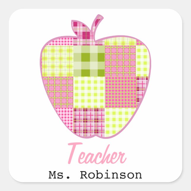 Patchwork Inspired Plaid Apple Teacher Square Sticker (Front)
