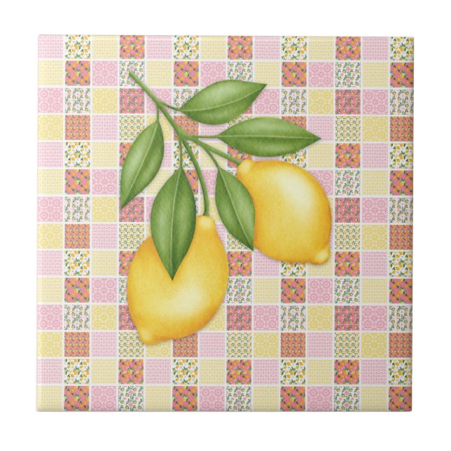 Patchwork Lemon Ceramic Tile (Front)