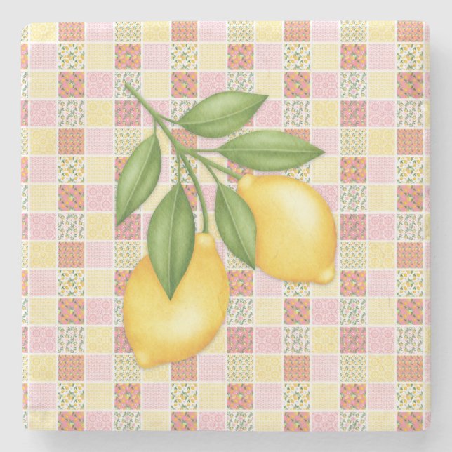 Patchwork Lemon Stone Coaster (Front)
