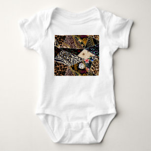 Patchwork Leopard: Ethnic Lining Design. Baby Bodysuit
