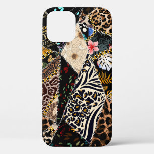 Patchwork Leopard: Ethnic Lining Design. iPhone 12 Case