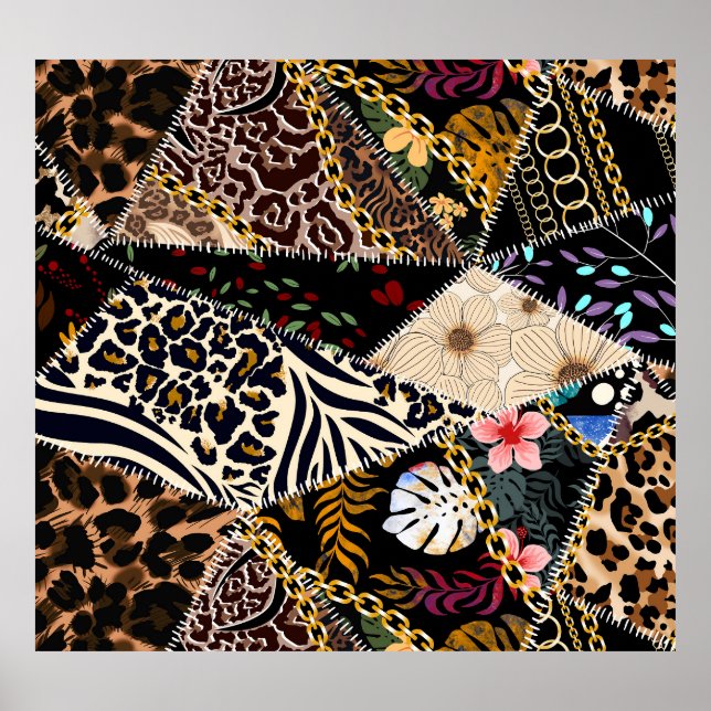Patchwork Leopard: Ethnic Lining Design. Poster (Front)