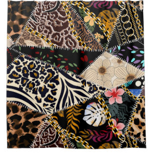 Patchwork Leopard: Ethnic Lining Design. Shower Curtain