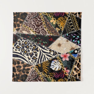 Patchwork Leopard: Ethnic Lining Design. Tapestry