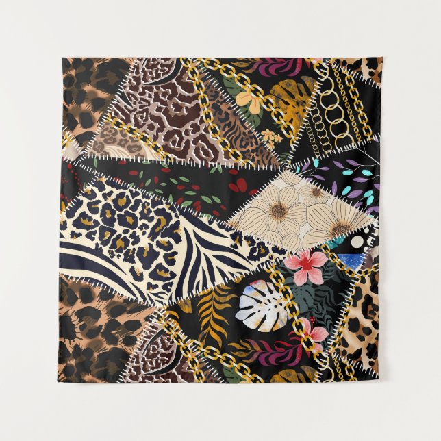 Patchwork Leopard: Ethnic Lining Design. Tapestry (Front)