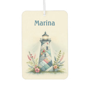 Patchwork Lighthouse Coastal Floral Scene Car Air Freshener