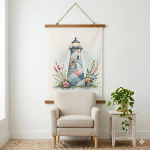 Patchwork Lighthouse Coastal Floral Scene Hanging Tapestry