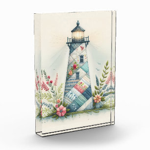 Patchwork Lighthouse Coastal Floral Scene Photo Block