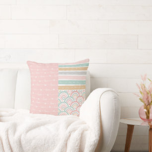 Patchwork Love Heart Rainbow Pastel Throw Pillow