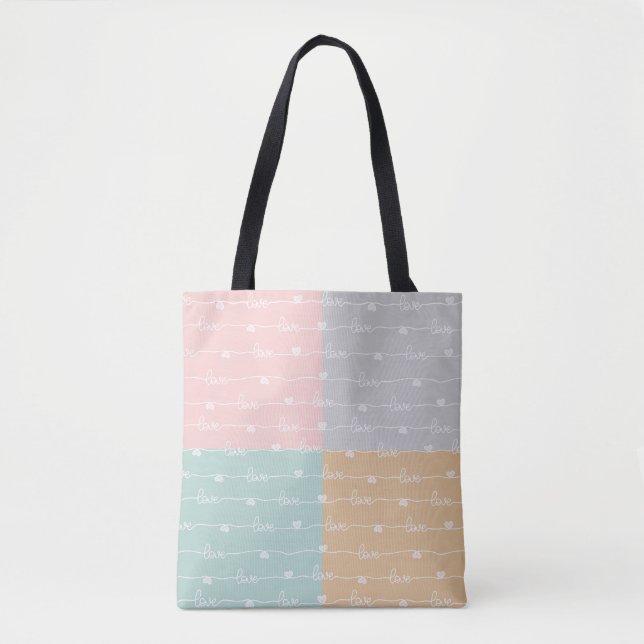 Patchwork Love Hearts Pastel Tote Bag (Front)