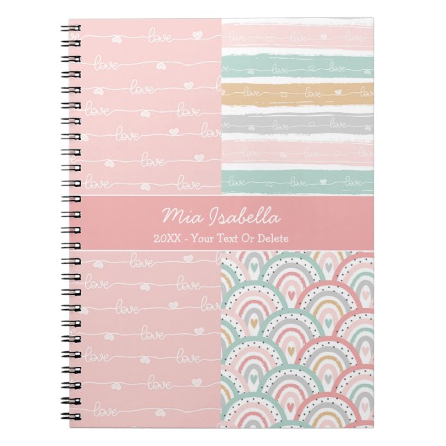 Patchwork Love Hearts Rainbow - Pastel Notebook (Front)