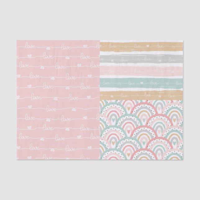Patchwork Love Hearts Rainbow Pastel Tissue Paper (Front)