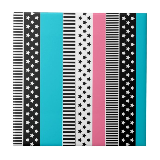 Patchwork made of multi-coloured strips of fabric  ceramic tile (Front)