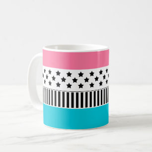 Patchwork made of multi-coloured strips of fabric coffee mug