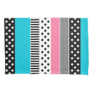 Patchwork made of multi-coloured strips of fabric  pillowcase