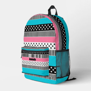 Patchwork made of multi-coloured strips of fabric  printed backpack