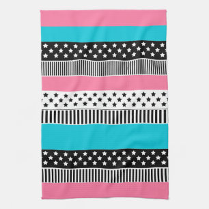 Patchwork made of multi-coloured strips of fabric  tea towel