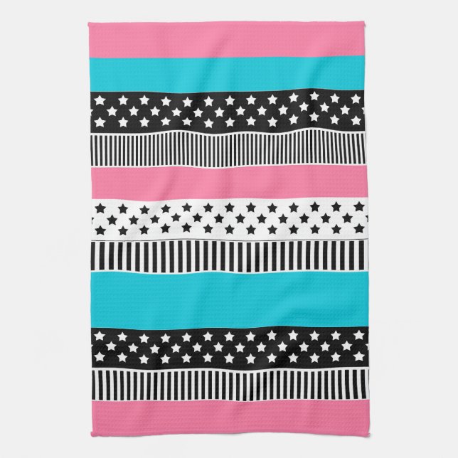 Patchwork made of multi-coloured strips of fabric  tea towel (Vertical)