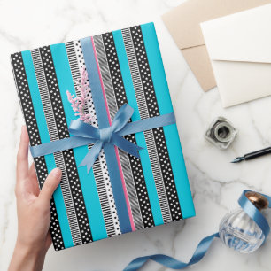 Patchwork made of multi-coloured strips of fabric  wrapping paper