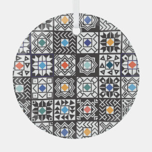 Patchwork Maori: Ethnic Carpet Design. Glass Tree Decoration
