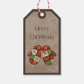 Patchwork Mittens in Christmas Colours Gift Tag