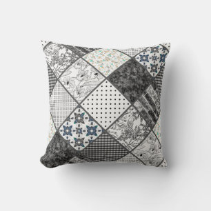 Patchwork monochrom black grey white patchwork qui cushion