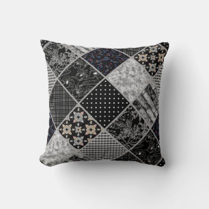 Patchwork monochrom black grey white patchwork qui cushion