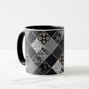 Patchwork monochrom black grey white patchwork qui mug