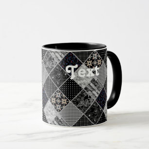 Patchwork monochrom black grey white patchwork qui mug