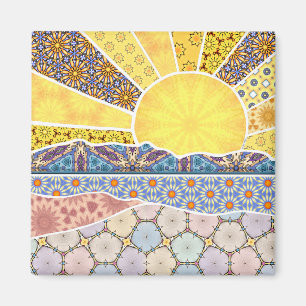 Patchwork Mountain Sunrise Magnet