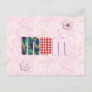 Patchwork 'MUM'  on Pink Rose Background Postcard