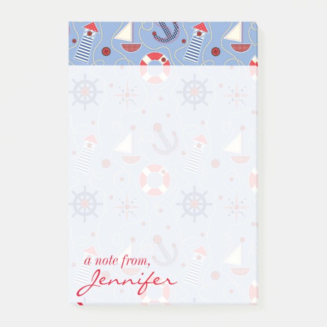 Patchwork Nautical Design | Add Your Name Post-it Notes (Front)