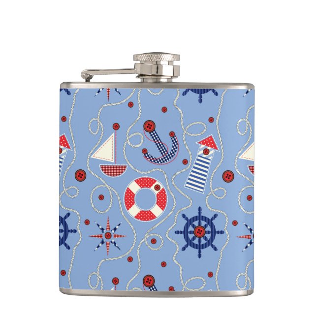 Patchwork Nautical Design Hip Flask (Front)